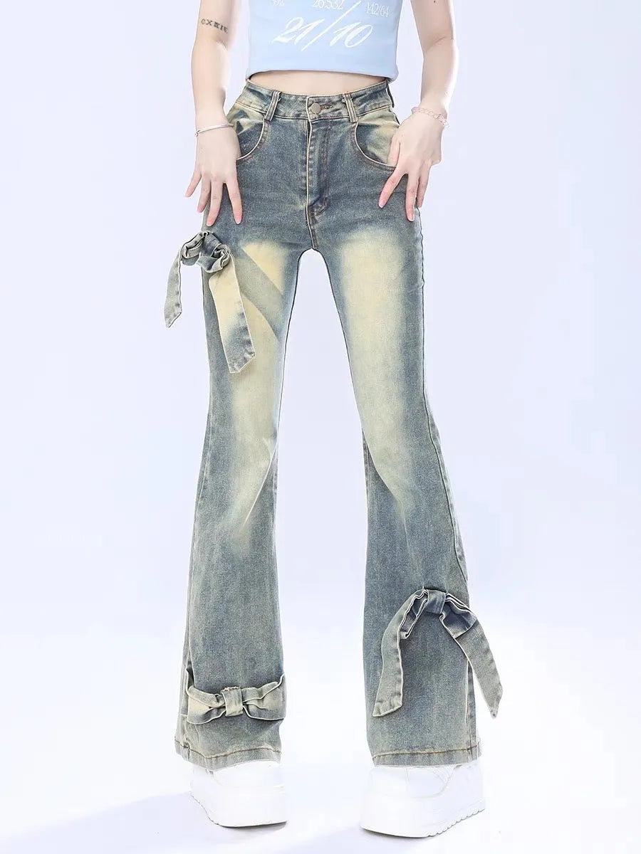 'Date Night' Ribbon Bell Flared Denim Pants AlielNosirrah