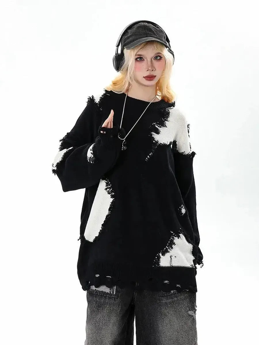 'Pink Chocolate' Oversized Edgy Ripped Patchwork Sweater AlielNosirrah