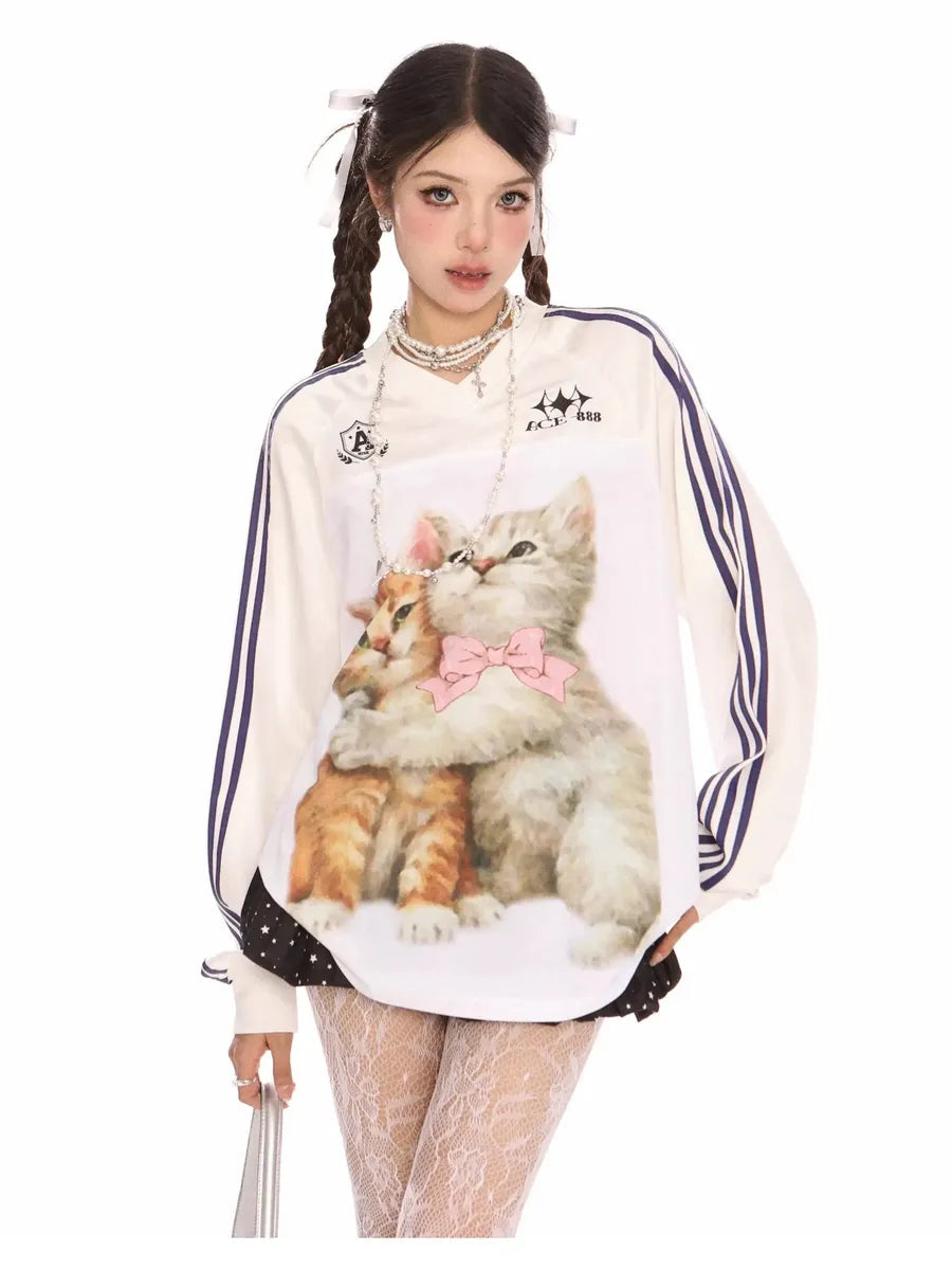 'Bestie' Bloke Core Cat Prints Casual Oversized Shirts AlielNosirrah