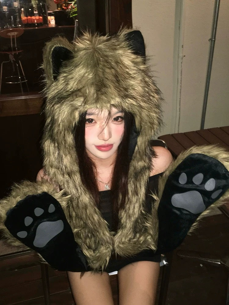 'Black Cat' Y2k Fluffy Cat Hat & Scarf (Copy) AlielNosirrah