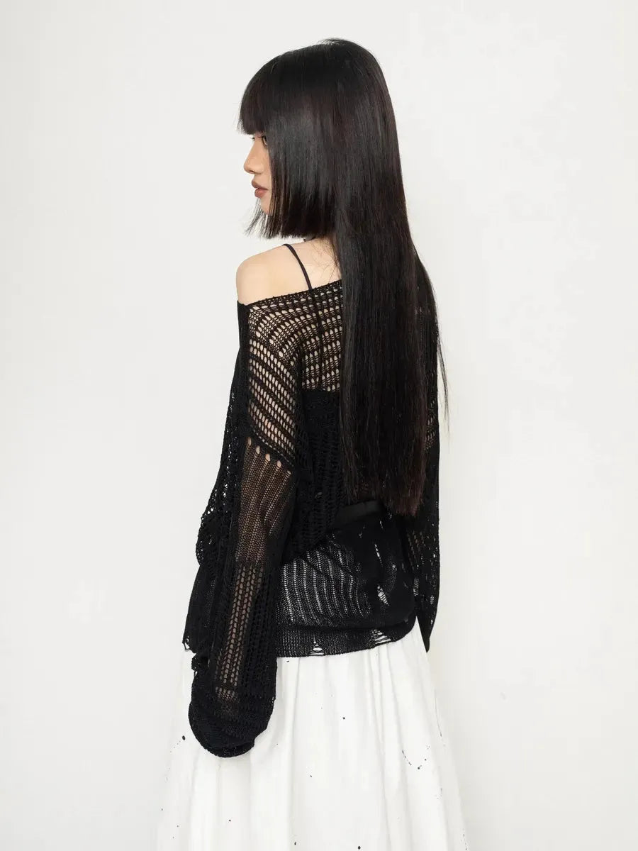 'Ease Me' Y2k Mesh See Through Irregular Top AlielNosirrah