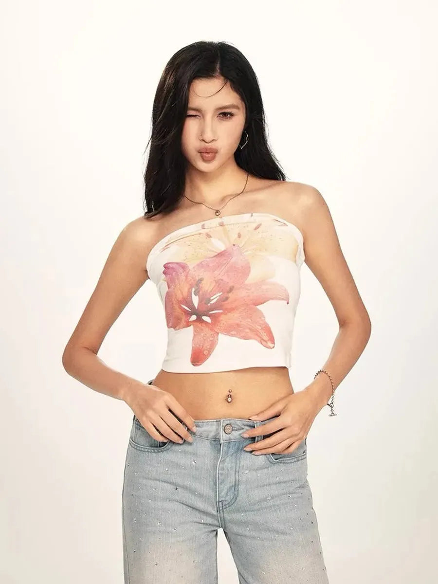 'Tropical Love' Y2k Summer Beach Hawaii Girls Floral Strap Top AlielNosirrah