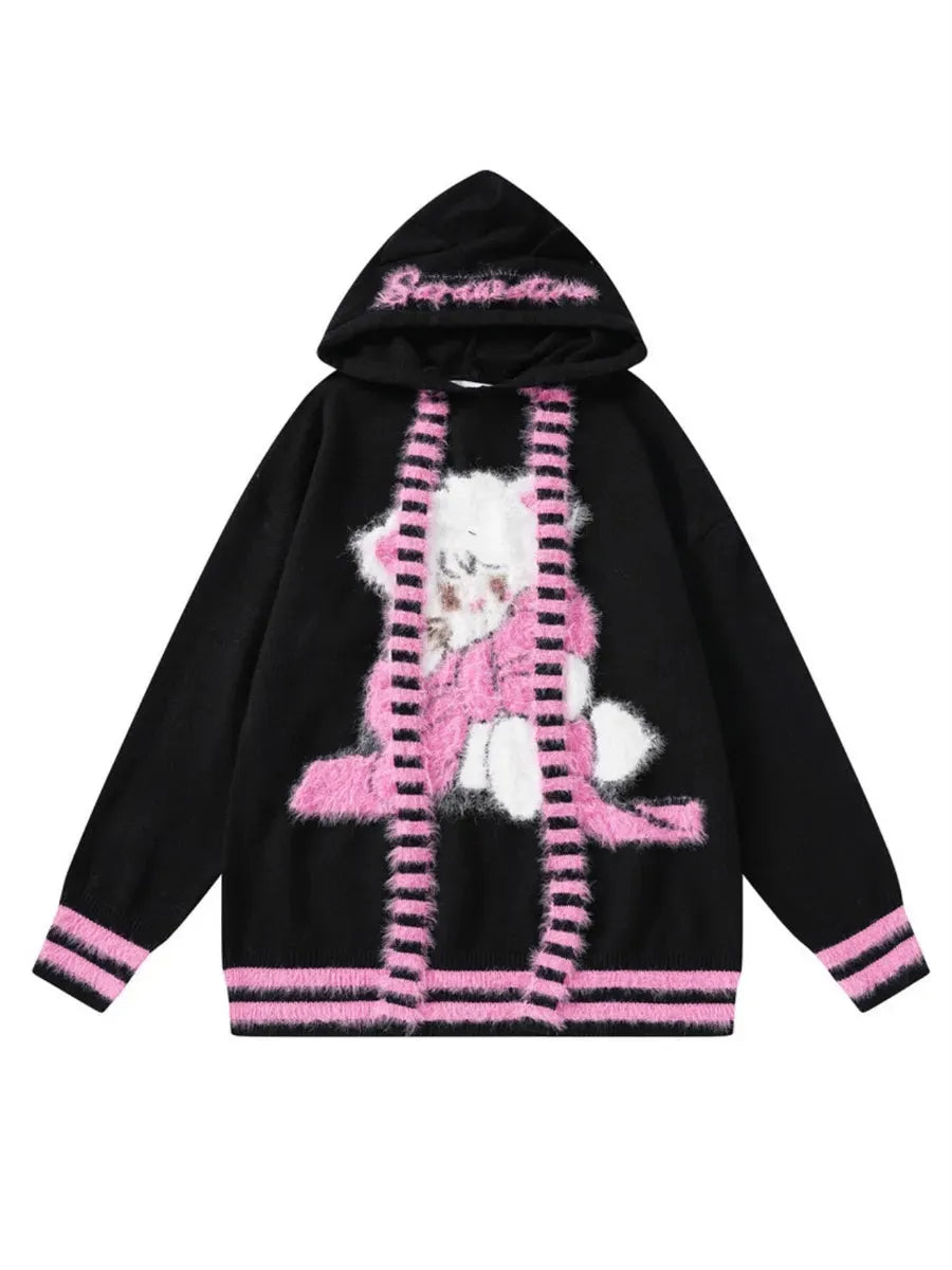 'Call Me Kitty' Kawaii Stripped Scarf Hooded Sweater AlielNosirrah