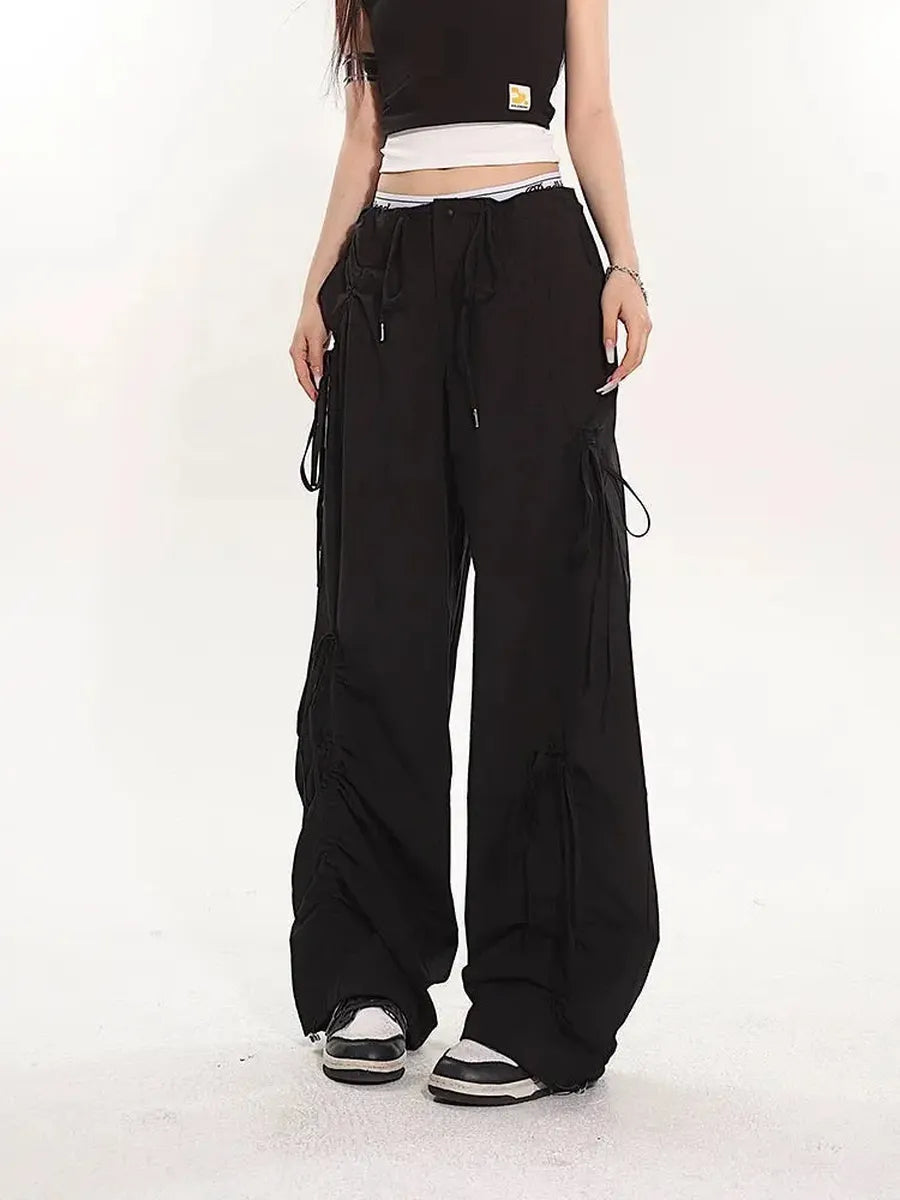 'Mint Smoothie ‘ Kawaii Streetwear Ribbon Drawstring Parachute Pants AlielNosirrah