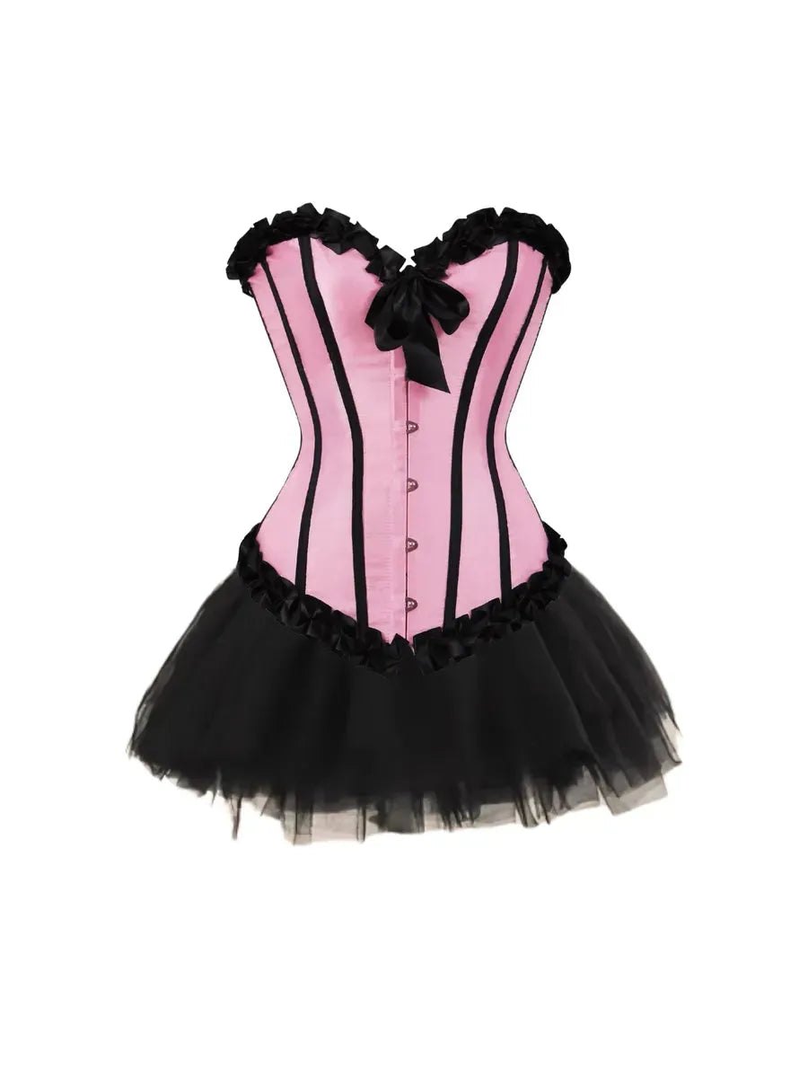 pink balletcore dress Pink Balletcore Princess Lolita Corset JSK Dress with Layered Ruffle Skirt  and Bow Accents