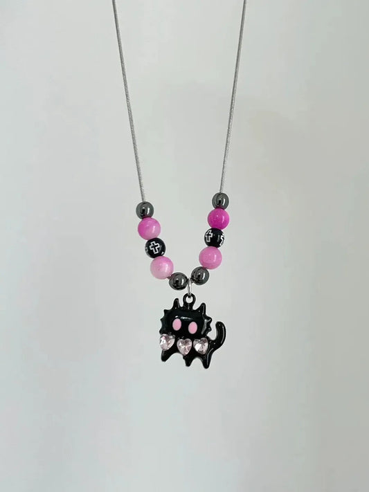 'Meowza' Kawaii Egirl Black Pink Kitten Necklace AlielNosirrah