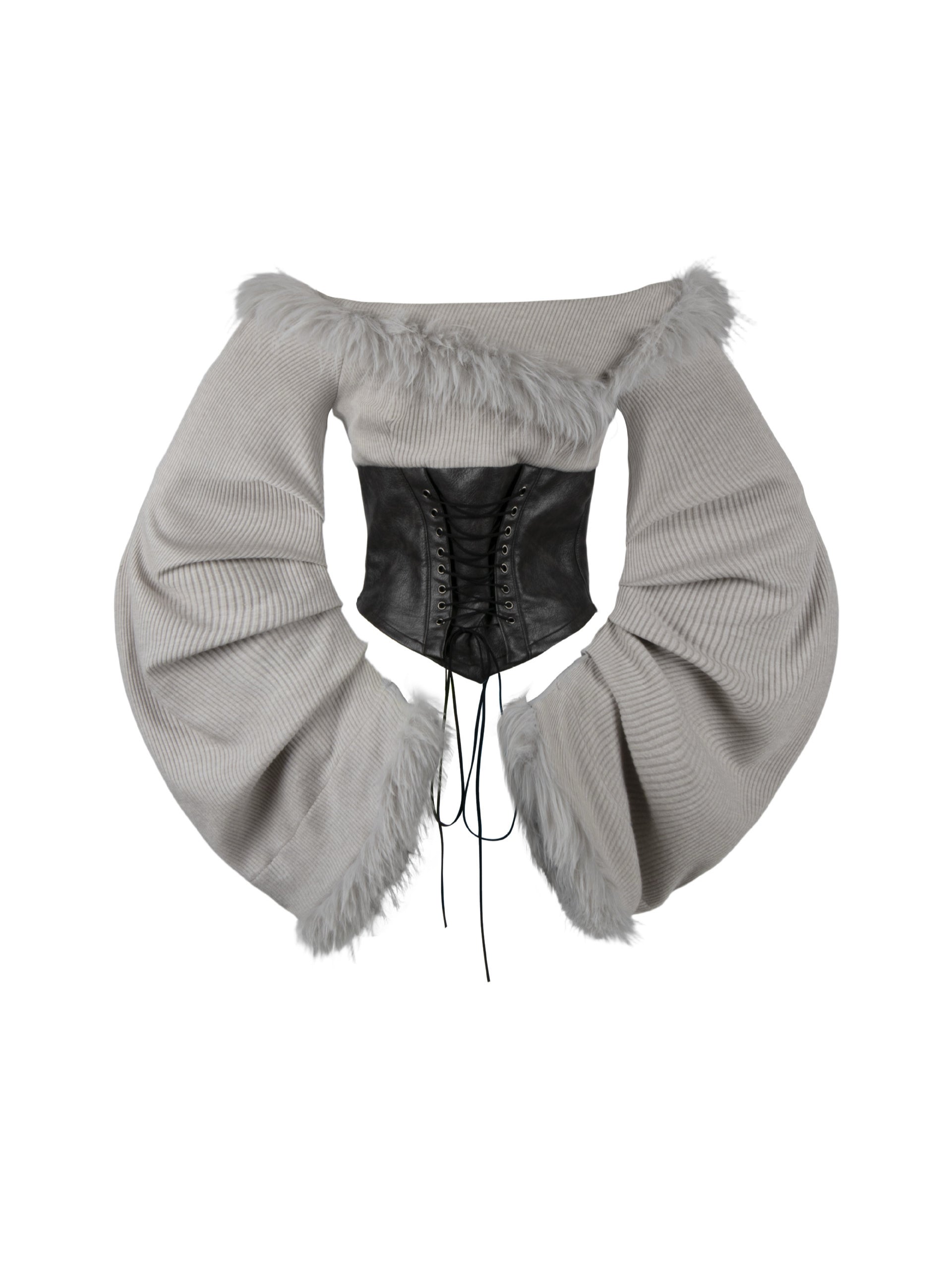 ’Wild Heart' Y2K Faux Fur Off-Shoulder Long Sleeve Top + Shorts Set (Copy) AlielNosirrah