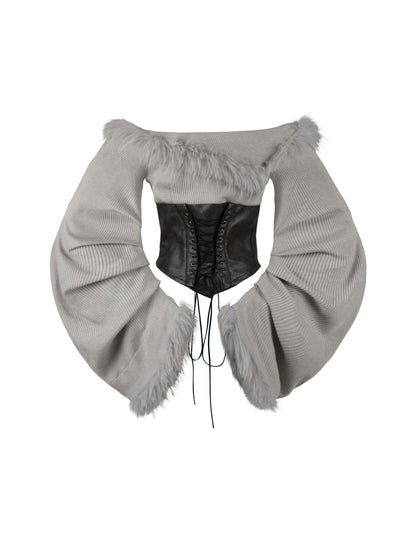 ’Wild Heart' Y2K Faux Fur Off-Shoulder Long Sleeve Top + Shorts Set (Copy) AlielNosirrah