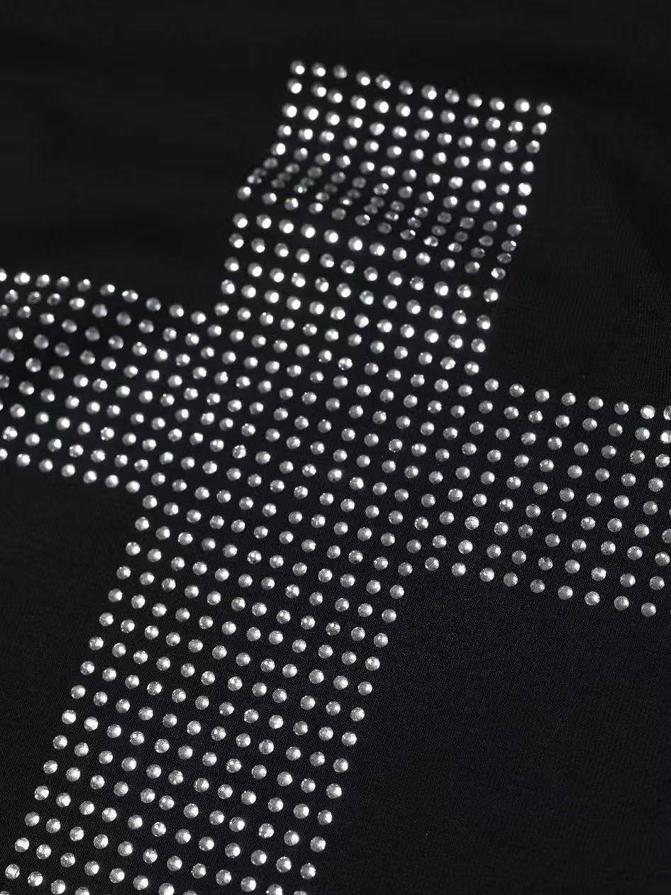 'Night Prayer' Retro Cross Rhinestone Asymmetrical Shoulder Tee (Copy) AlielNosirrah