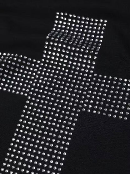 'Night Prayer' Retro Cross Rhinestone Asymmetrical Shoulder Tee (Copy) AlielNosirrah