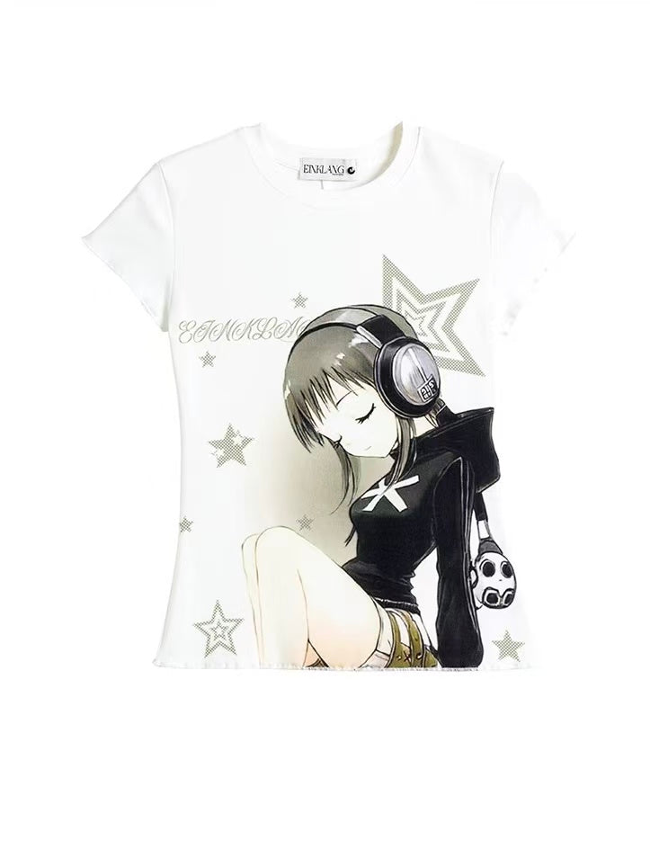 'Neo Angel' Y2K Anime Girl Print Short Sleeve T-Shirt AlielNosirrah