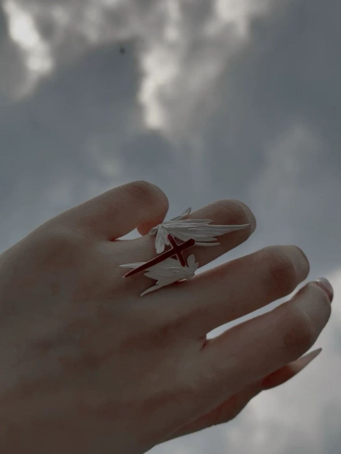 'Freedom Wings' Hand‑Painted Cross Wing Alloy Ring