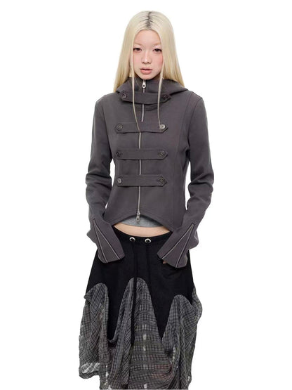 'Dark Crest' Shawl Hoodie Cuff Side Zipper Design