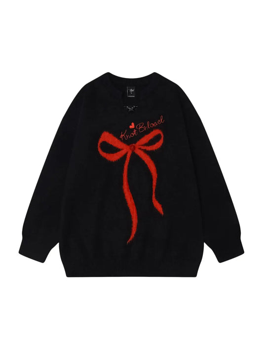 'Gifted' Red Ribbon Holiday Christmas Oversized Mohair Sweater AlielNosirrah
