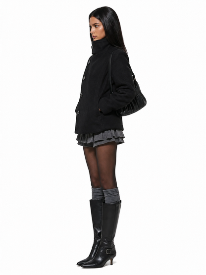 'Prep Offset' College Style  Cropped Asymmetric Button Coat
