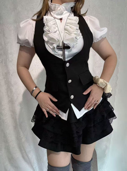’Scholar Chic'Vintage-Style Shirt, Vest & Mini Skirt Three-Piece Set AlielNosirrah