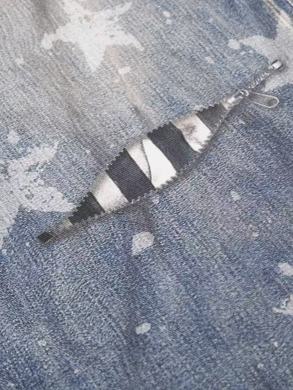 'Patchstar' Streetstyle Patchwork Graphic Wide-Leg Denim Jeans