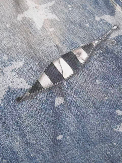 'Patchstar' Streetstyle Patchwork Graphic Wide-Leg Denim Jeans