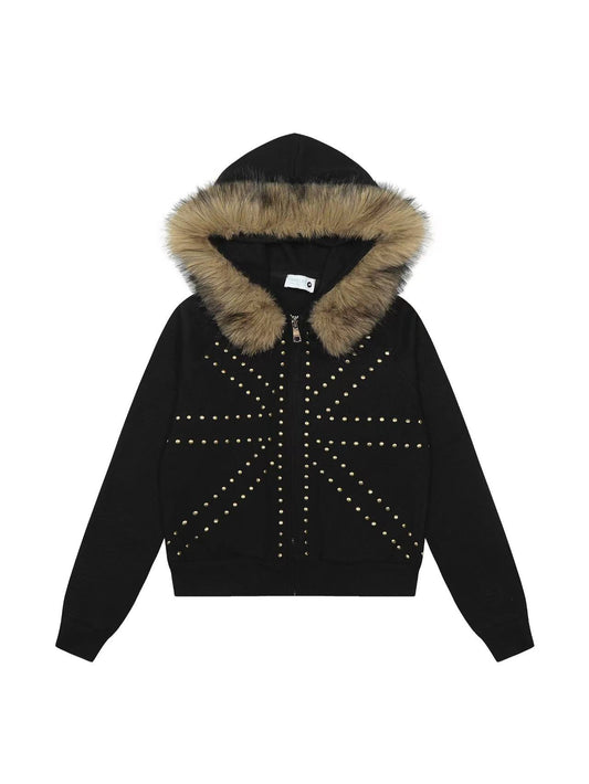 'Urban Stud' Fur Collar Studded Detailing Fleece Hoodie (Copy) AlielNosirrah