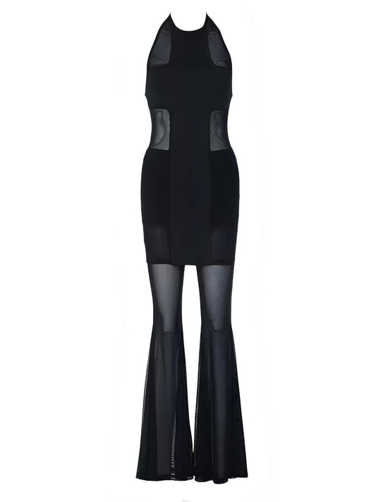 'Bloodveil' Black Cross Halter Sexy Mesh Top & Bottom Two-Piece Set AlielNosirrah