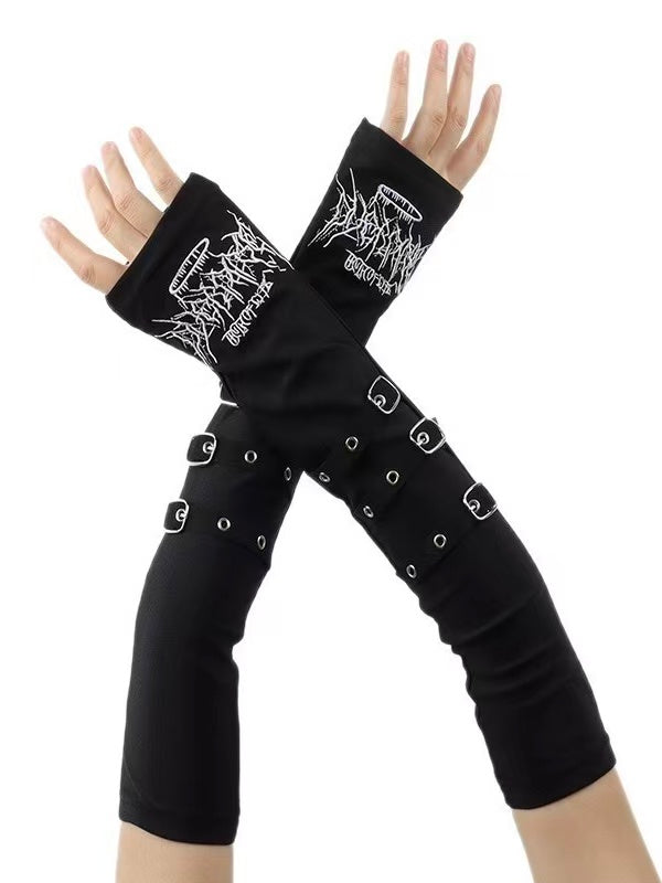 'Decay' Y2K Wasteland Harajuku Embroidered Buckle Gloves