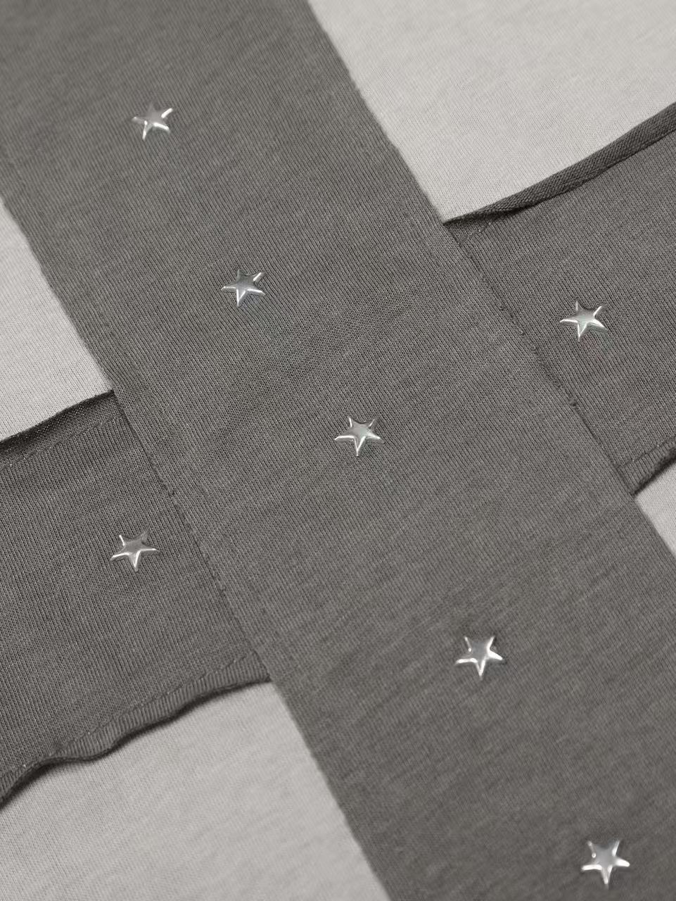 'Crossfire' Patchwork Cross Star Studded Off-Shoulder Top AlielNosirrah
