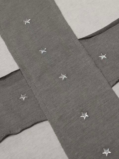 'Crossfire' Patchwork Cross Star Studded Off-Shoulder Top AlielNosirrah