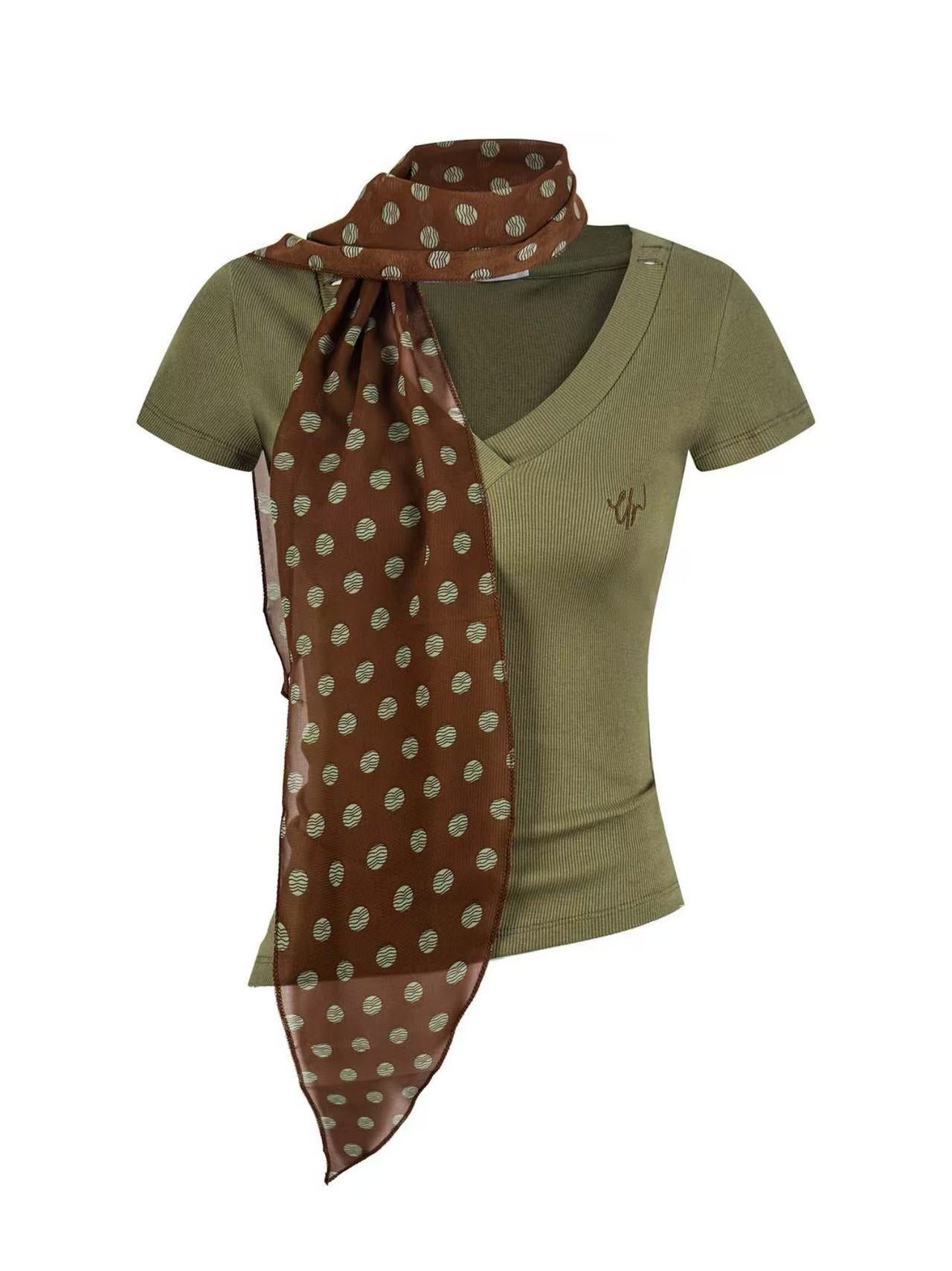 'Old Cinema' Vintage Polka Dot Scarf Asymmetrical T-Shirt (Copy) AlielNosirrah