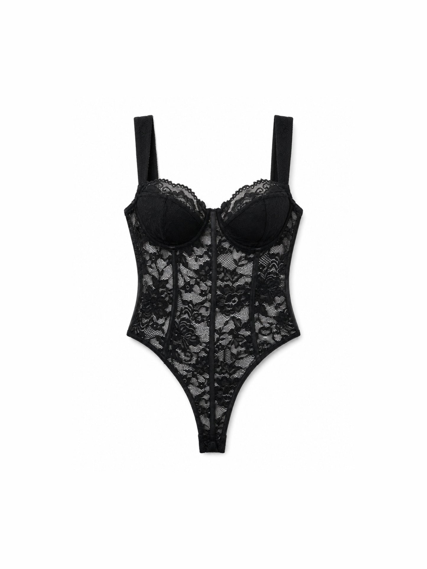 'Lace Dream‘ Goth Black Lace Sheer Bustier Bodysuit Top