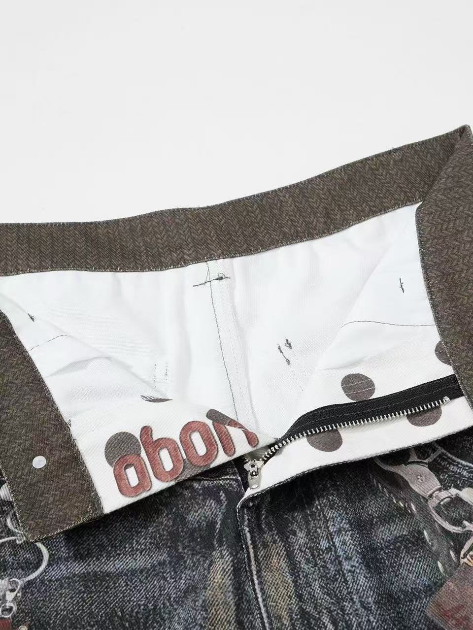 'Star Bloom' Vintage Washed Double Waist Graphic Capri Denim Pants AlielNosirrah