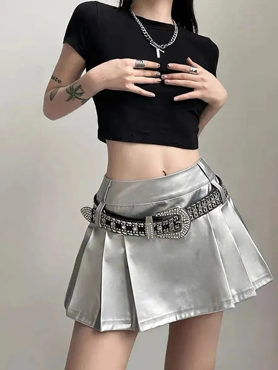 'Scale' Future Silver Metallic Pleated Skirt AlielNosirrah