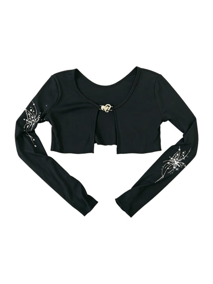 'Glow Her' Y2k Dark Feminine Rhinestone Sparkle Butterfly Shrug Bolero Top AlielNosirrah