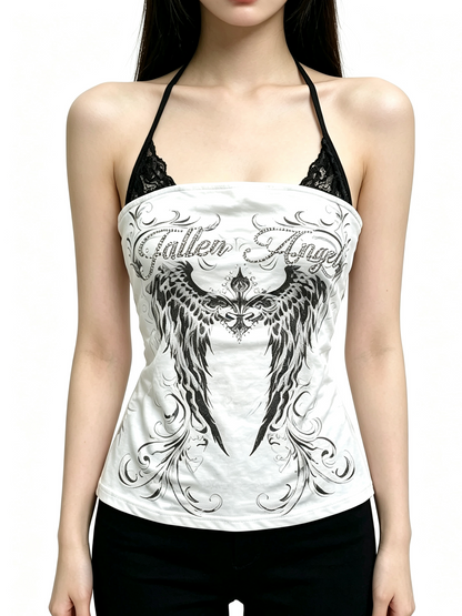 'Dark Echo' Gothic Print Slim‑Fit Cami Tank Top