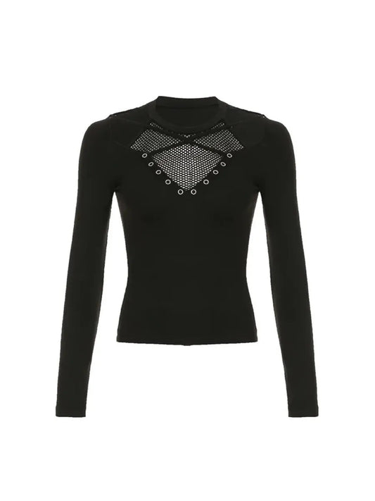 'Sassy' Punk Cross Strap Mesh See Through Top AlielNosirrah