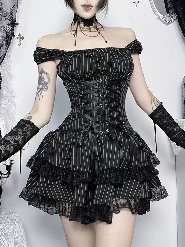 'Dark Ballet' Gothic Striped Ruffle Dress (Copy) AlielNosirrah