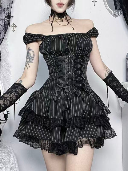 'Dark Ballet' Gothic Striped Ruffle Dress (Copy) AlielNosirrah