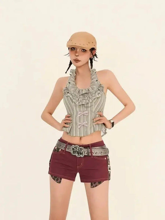 'Peter Pan' Y2k Ruffle Collar Striped Ribbon Tank Top AlielNosirrah