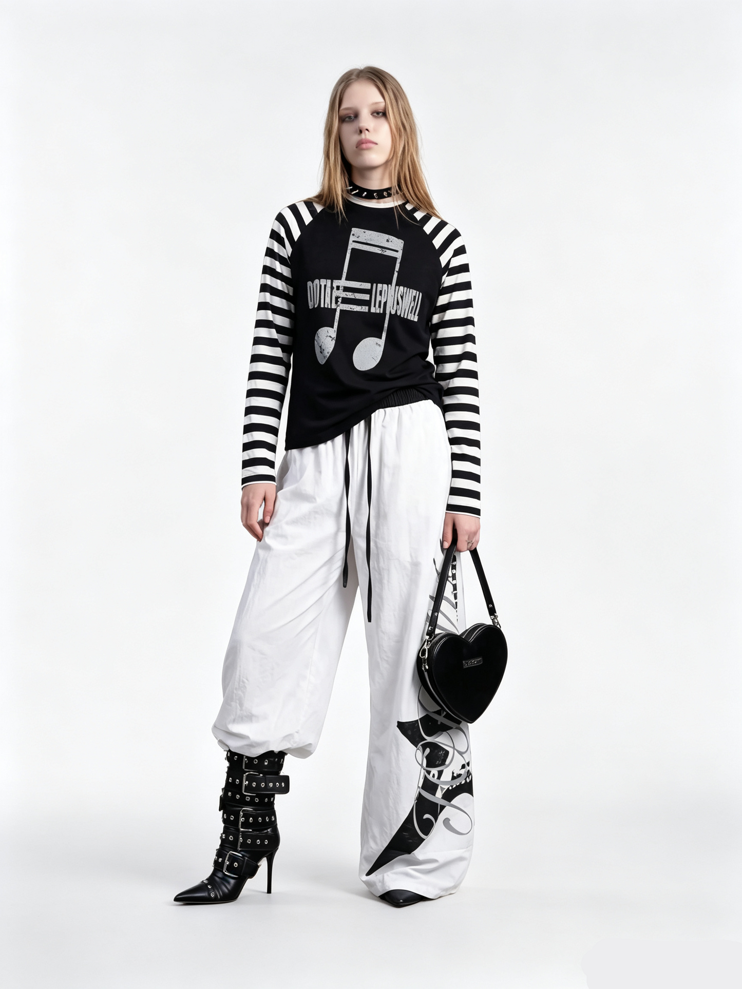 'NoteSurge' Music Note Print Striped Raglan Long Sleeve Top