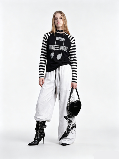 'NoteSurge' Music Note Print Striped Raglan Long Sleeve Top