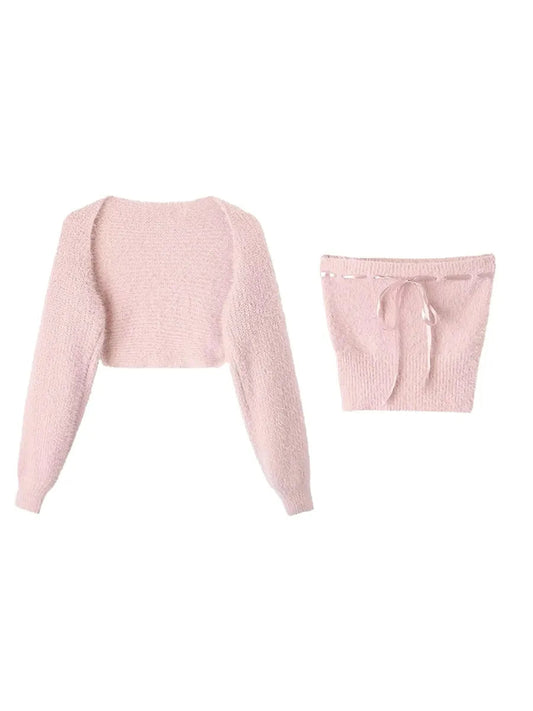 'Pink Clouds' Mohair Soft Pink Coquette Ribbon Sweater Set AlielNosirrah