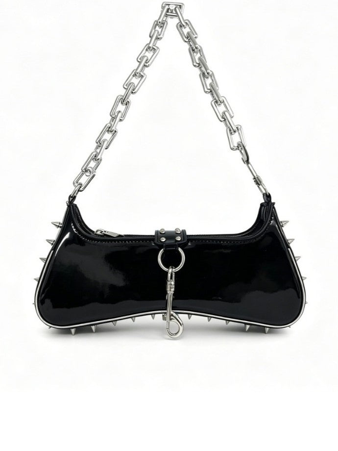 'Chaos Satchel' Punk Graphic Print Rivet Chain Shoulder Bag