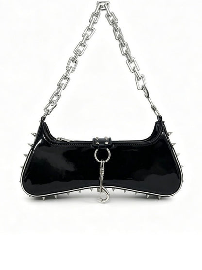 'Chaos Satchel' Punk Graphic Print Rivet Chain Shoulder Bag