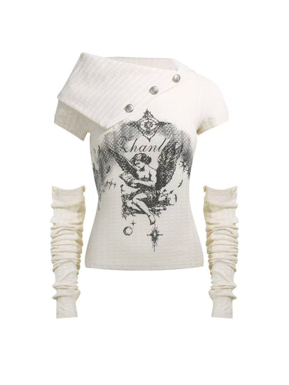 'Slashwave' Y2K Asymmetrical Knit Top with Detachable Sleeves AlielNosirrah