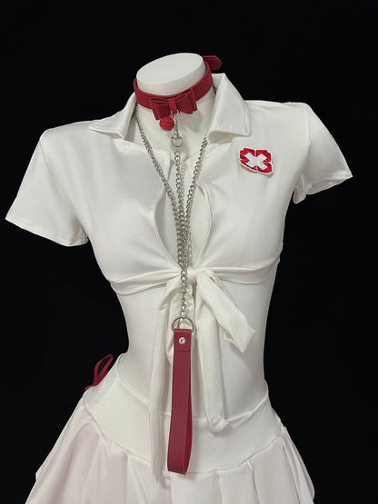 'Private Care' Halloween Sexy Crop Top Skirt Nurse Costume AlielNosirrah