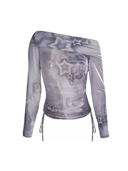 'Thunder Dream' Y2k Aura Lightening Star Pattern Off Shoulder Shirts AlielNosirrah