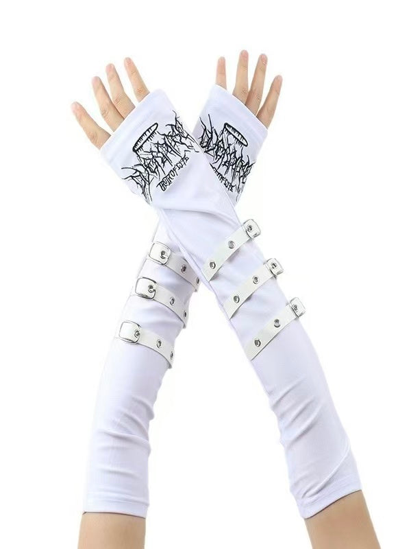 'Decay' Y2K Wasteland Harajuku Embroidered Buckle Gloves