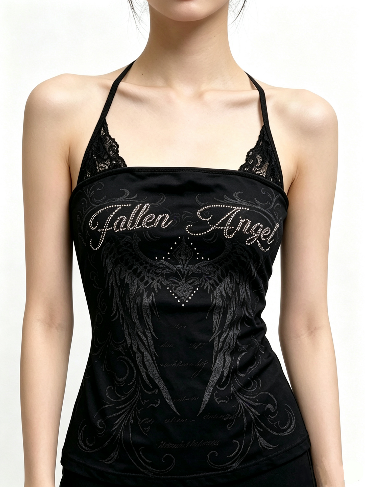 'Dark Echo' Gothic Print Slim‑Fit Cami Tank Top