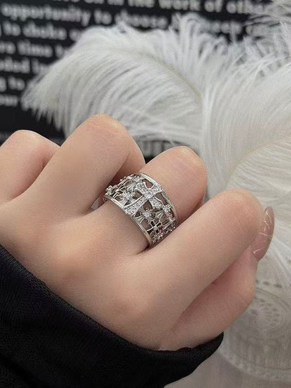 'Celestial Cross' Punk Silver Cross Zircon Ring AlielNosirrah