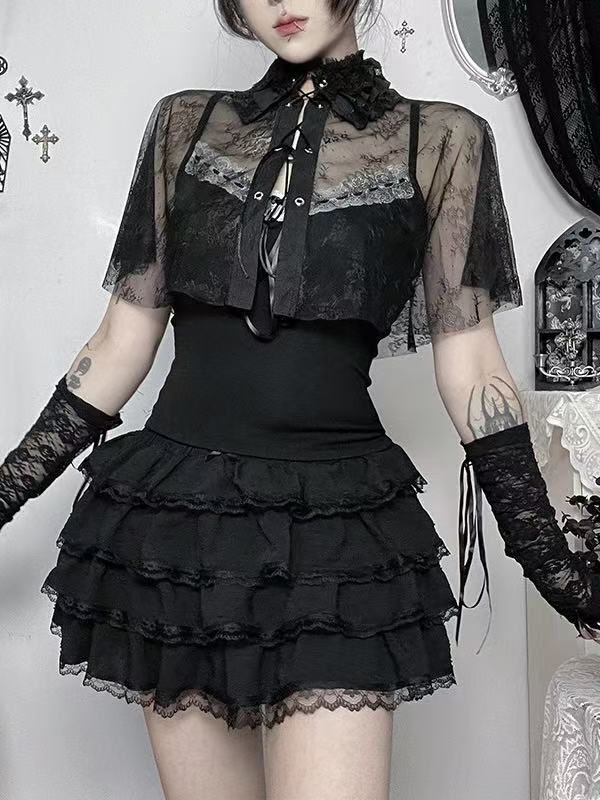 'Gloom Cloak' Dark Gothic Lace Cape Cami Set (Copy) AlielNosirrah
