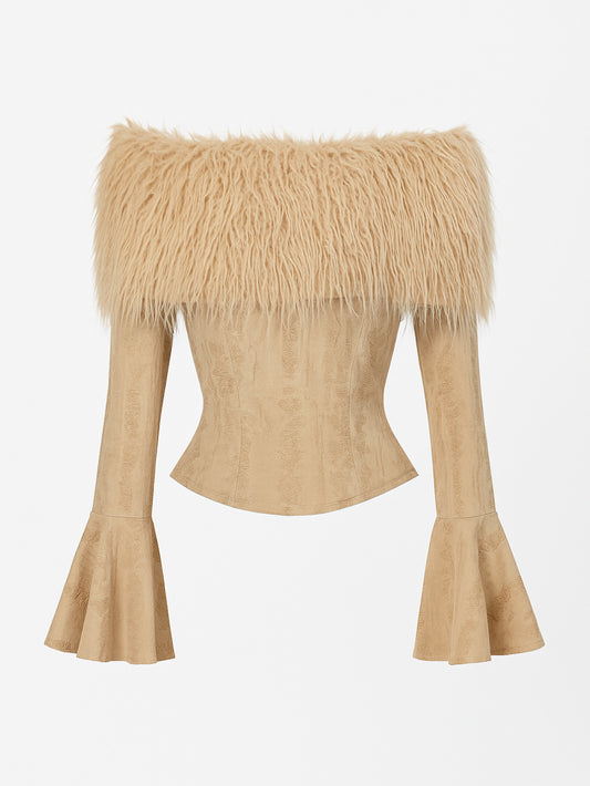 ’Story Teller' Tribe Style Off Shoulder Fluffy Fur Shirts AlielNosirrah